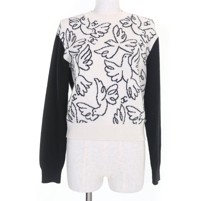 美品☆CHANEL シャネル 22C P72116K10346 カシミヤ ココマーク 長袖 ニット トップス ホワイト ブラック 34 レディース