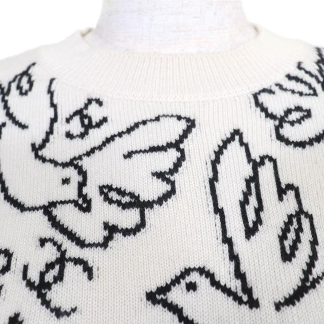 美品☆CHANEL シャネル 22C P72116K10346 カシミヤ ココマーク 長袖 ニット トップス ホワイト ブラック 34 レディース_3
