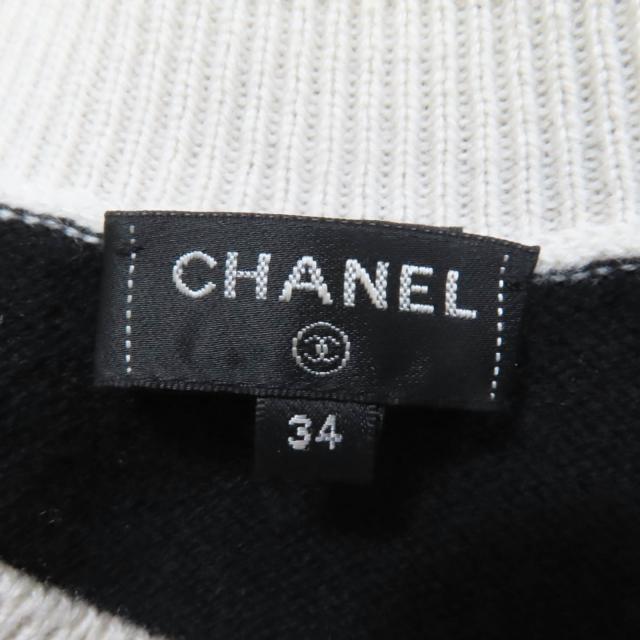 美品☆CHANEL シャネル 22C P72116K10346 カシミヤ ココマーク 長袖 ニット トップス ホワイト ブラック 34 レディース_7