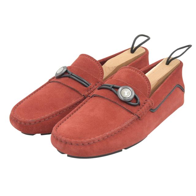 極美品▲TODS Ferrari トッズ フェラーリ スウェードレザー ドライビングシューズ レッド シルバー金具 5.5 箱・保存袋付 伊製 メンズ