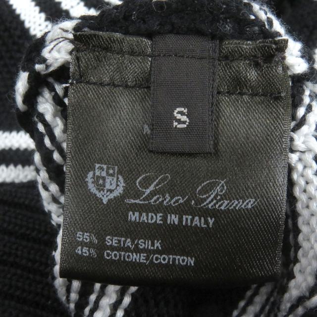 未使用品□Loro Piana ロロピアーナ シルク コットン 藤原ヒロシ ボーダー柄 長袖ニット セーター ブラック S イタリア製 正規品 メンズ