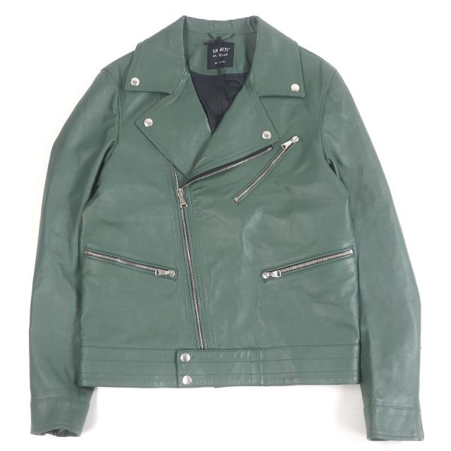 未使用品□EMMETI エンメティ NSIL07 TORINO 羊革 WZIP ダブルライダース レザージャケット グリーン 46 イタリア製 正規品 メンズ