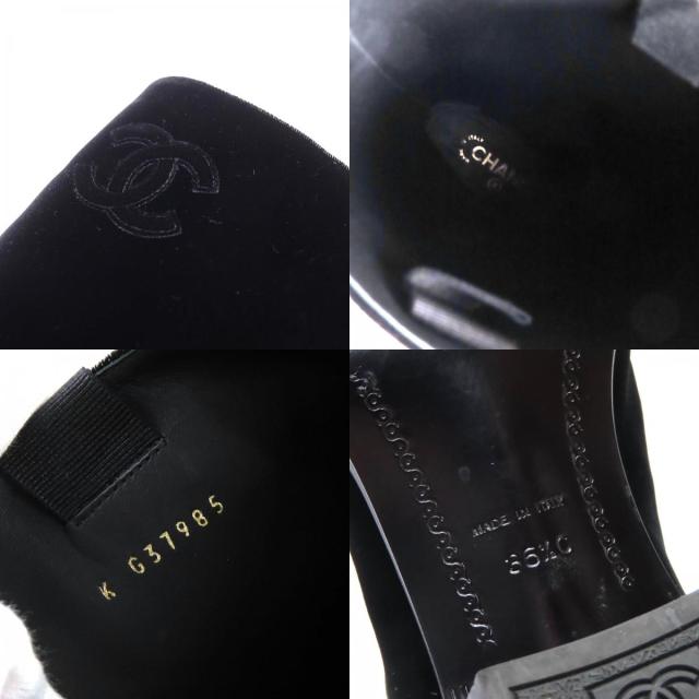 極美品△CHANEL シャネル 21A G37985 ココマーク ベロア ラウンドトゥ ロングブーツ チャンキーヒール ブラック 36.5 保存袋付 伊製_8