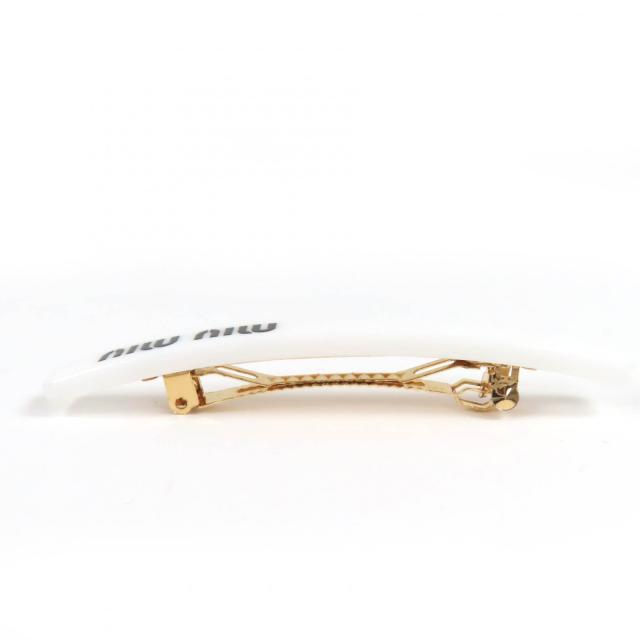 極美品☆MIUMIU ミュウミュウ 51F125 ロゴ入り バレッタ ヘアアクセサリー ホワイト ブラック 箱・保存袋付き イタリア製 レディース_2