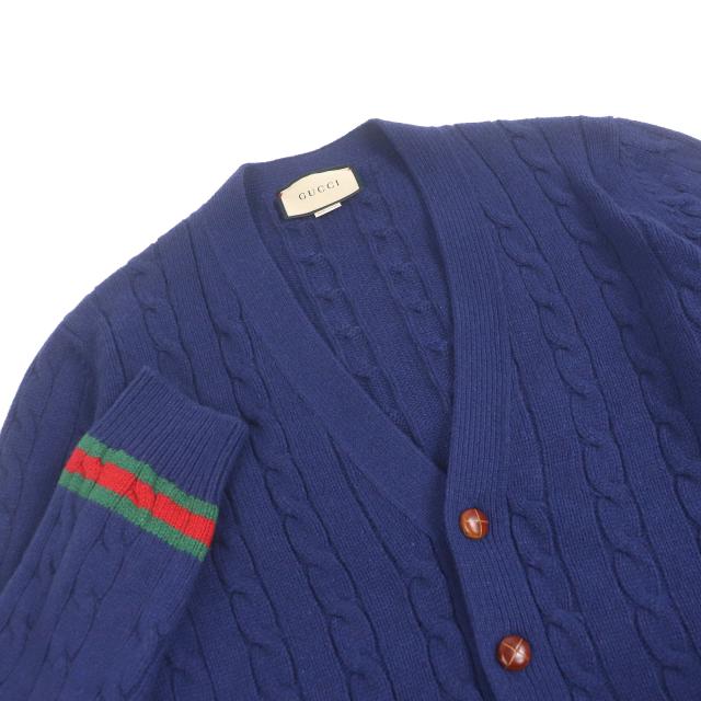 美品□GUCCI グッチ 673487 カシミヤ95％ ウェブライン ケーブル編み