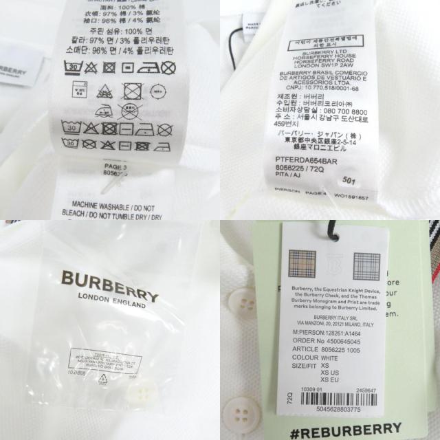 未使用品□BURBERRY バーバリー 8056225 コットン100％ TBロゴ刺繍 エンブロイダリー 半袖ポロシャツ カットソー ホワイト XS 正規品_9