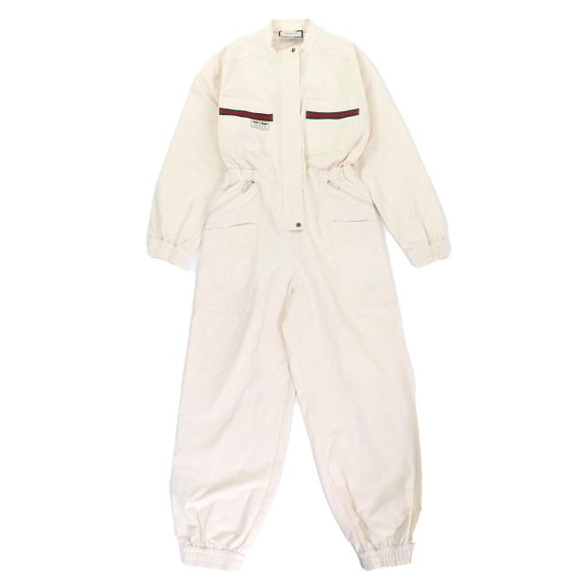 極美品△GUCCI グッチ 610065 コットン100% LE ROSE DI ELIOGABALO ウェブライン ロゴ オールインワン ツナギ オーバーオール L 正規品