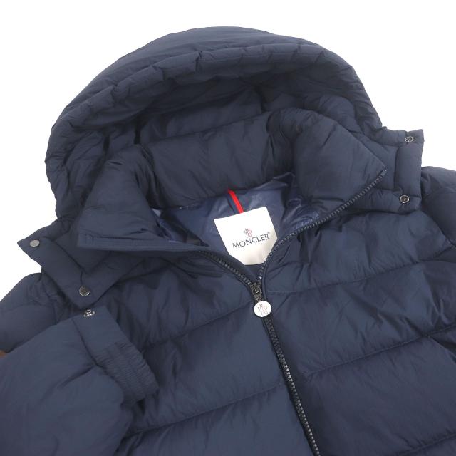 美品□MONCLER モンクレール 24-25AW ENZIAN GIUBOTTO ロゴワッペン フーデッド ダウンジャケット ネイビー ブラウン 2 正規品　メンズ