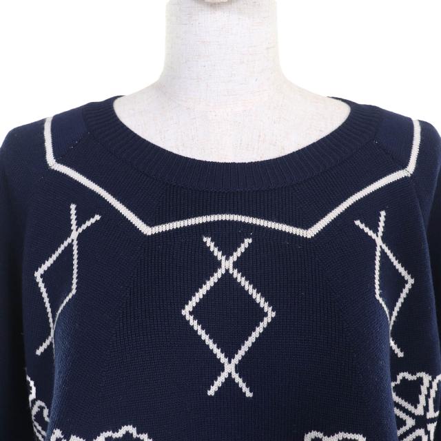 極美品△Christian Dior クリスチャンディオール 6E24579AM509 ウール クローバー 裾スカラップ 長袖 クロップド ニット 44 正規品_3