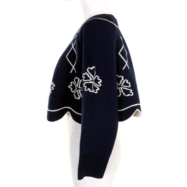 極美品△Christian Dior クリスチャンディオール 6E24579AM509 ウール クローバー 裾スカラップ 長袖 クロップド ニット 44 正規品_1