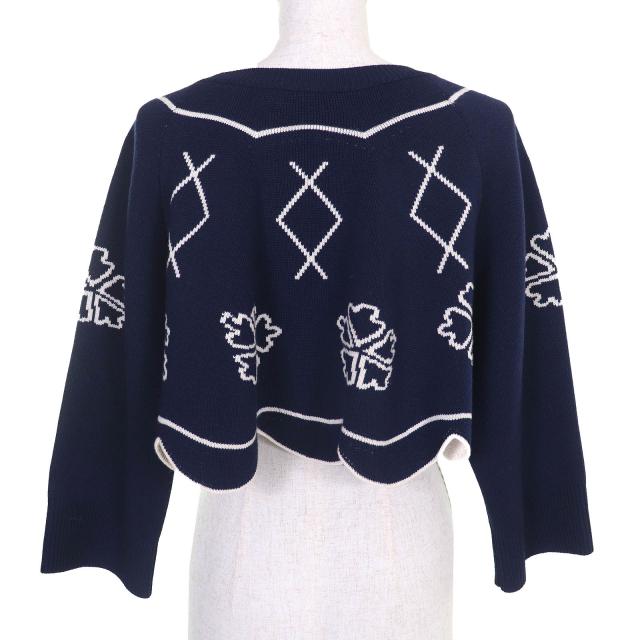 極美品△Christian Dior クリスチャンディオール 6E24579AM509 ウール クローバー 裾スカラップ 長袖 クロップド ニット 44 正規品_2