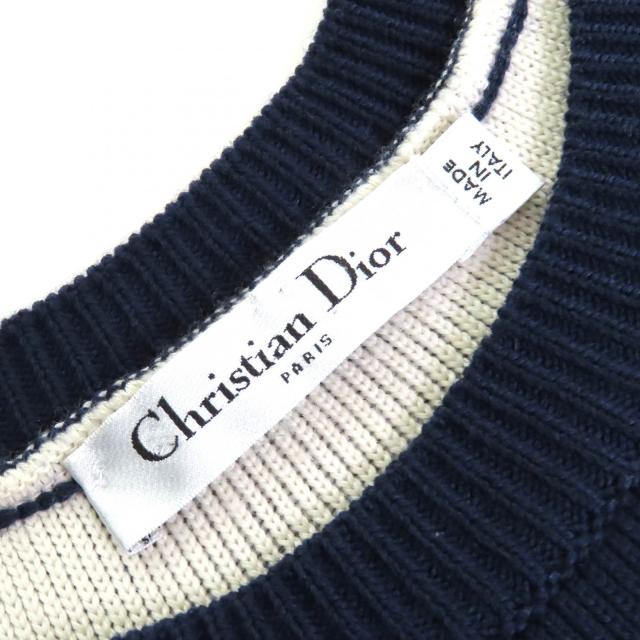 極美品△Christian Dior クリスチャンディオール 6E24579AM509 ウール クローバー 裾スカラップ 長袖 クロップド ニット 44 正規品_4