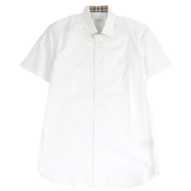 美品□BURBERRY バーバリー 8071466 ティッシ期 襟裏ノバチェック ロゴ刺繍 半袖シャツ カッターシャツ ホワイト　S 正規品 メンズ