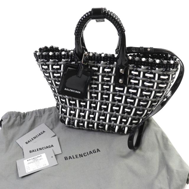 極美品△BALENCIAGA バレンシアガ 671342 ビストロ バスケットバッグ XS エナメル 2WAY ハンドバッグ ショルダーバッグ 保存袋付き 伊製_1
