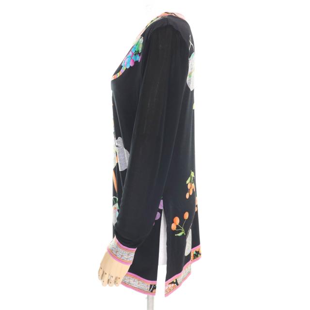 美品★LEONARD FASHION レオナール ファッション コットン100％ 花柄 袖シースルー切替 ワンピース チュニック ブラック L 日本製_1