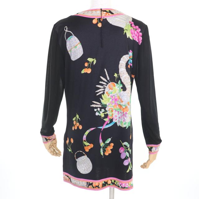 美品★LEONARD FASHION レオナール ファッション コットン100％ 花柄 袖シースルー切替 ワンピース チュニック ブラック L 日本製_2