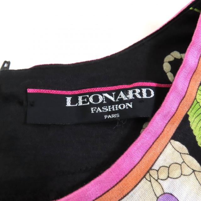 美品★LEONARD FASHION レオナール ファッション コットン100％ 花柄 袖シースルー切替 ワンピース チュニック ブラック L 日本製_7