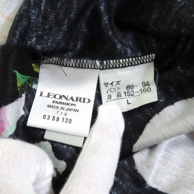 美品★LEONARD FASHION レオナール ファッション コットン100％ 花柄 袖シースルー切替 ワンピース チュニック ブラック L 日本製_8