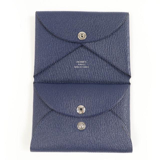 未使用品☆HERMES エルメス カルヴィ デュオ シェーブル ブルーニュイ シルバー金具 コインケース W刻 箱付き フランス製 レディース_5