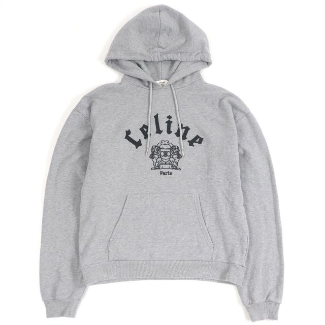 美品□CELINE セリーヌ RY08M670Q エディ期 ロゴエンブロイダリー プルオーバーパーカー フーディー グレー XS イタリア製 正規品 メンズ