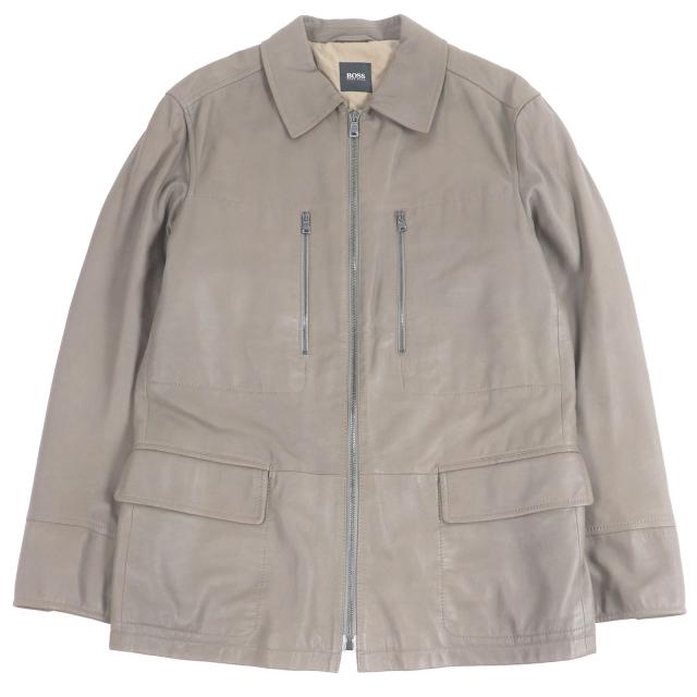 人気□HUGO BOSS ヒューゴボス ヤギ革 ゴートスキン レザージャケット ライダース バイカージャケット チャコール系 46 正規品 メンズ