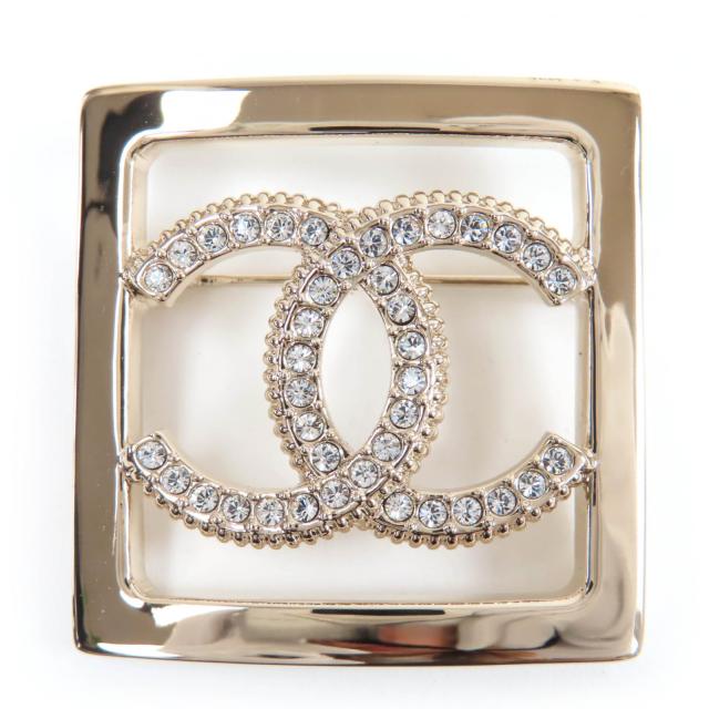 極美品☆CHANEL シャネル A23P ココマーク ラインストーン ブローチ アクセサリー ゴールド 箱付き フランス製 レディース
