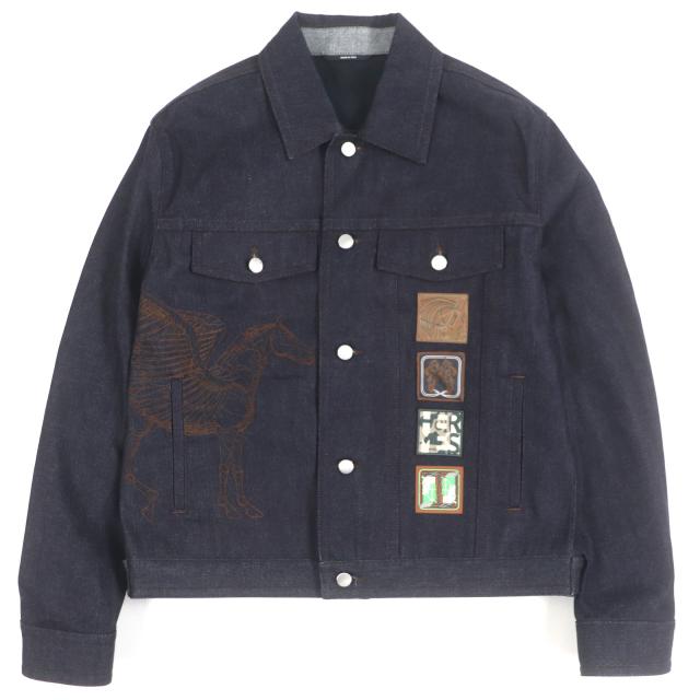 未使用▼エルメス 23SS アイコン・オ・カレ セリエボタン 刺繍 ワッペン レザーパッチ デニムジャケット 52 正規品 メンズ 定価649000円