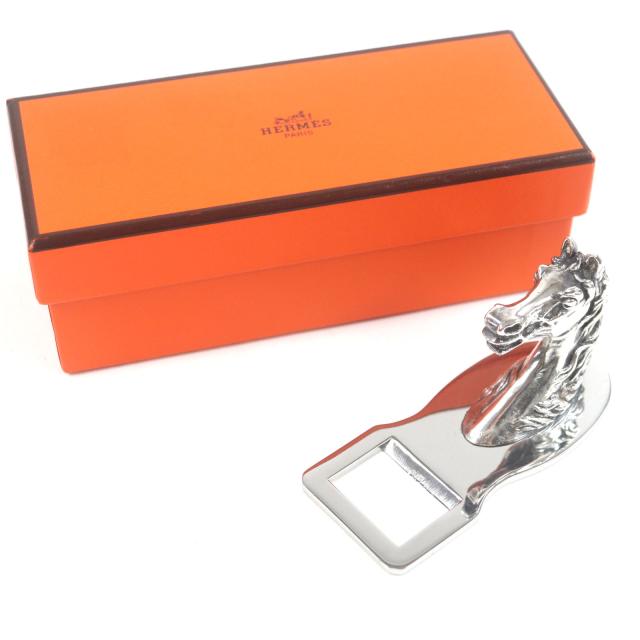 美品▼HERMES エルメス ヴィンテージ シュバル メタル ホース 馬モチーフ 栓抜き ボトルオープナー シルバー 箱付き フランス製 メンズ_1