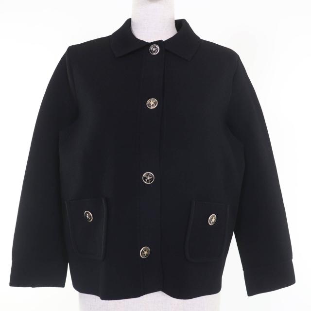 未使用品☆DIOR ディオール 23SS 324V53BM512 ロゴボタン ニットジャケット ブラック 44 ハンガー・ガーメント付 伊製 正規品 レディース