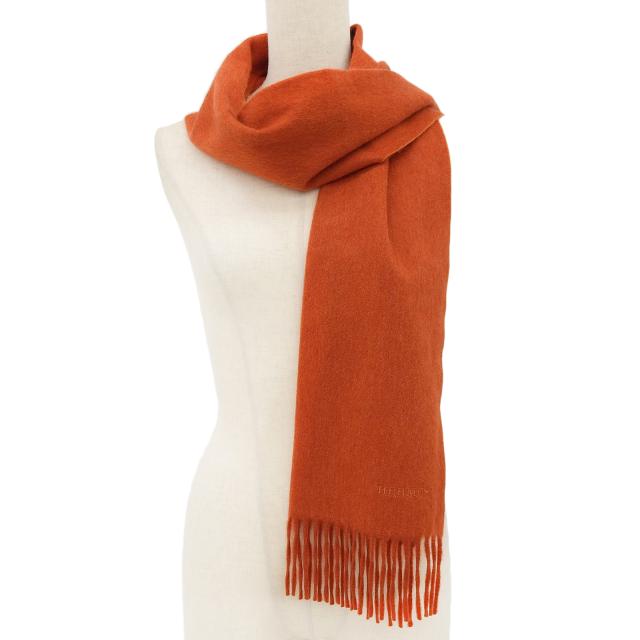 未使用品△HERMES エルメス カシミヤ100% ロゴ刺繍 フリンジ付き