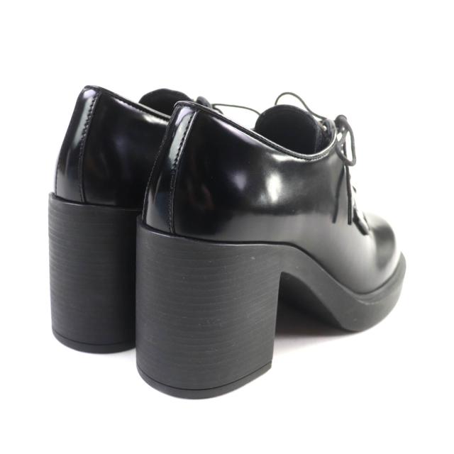 極美品★PRADA プラダ 1E976Mトライアングルロゴ チャンキーヒール レザー ローファー ブラック 36 箱・保存袋付 イタリア製 レディース_2