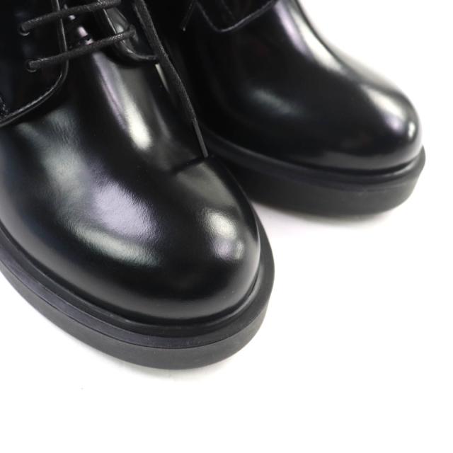 極美品★PRADA プラダ 1E976Mトライアングルロゴ チャンキーヒール レザー ローファー ブラック 36 箱・保存袋付 イタリア製 レディース_7
