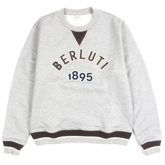 極美品▼BERLUTI ベルルッティ R25JRL82JBAW シルク混 カレッジロゴ クルーネック プルオーバー スウェットシャツ M 正規品 メンズ