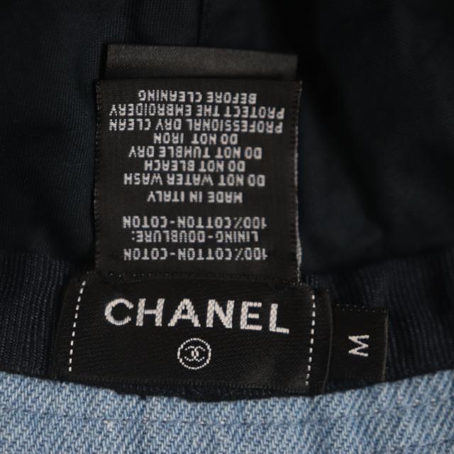 極美品▽CHANEL シャネル 22P コットン100% スパンコールロゴ デニム