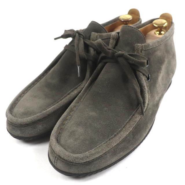 美品▼HERMES エルメス スウェードレザー Uチップ レースアップ チャッカブーツ アンクルブーツ カーキグレー 40 イタリア製 メンズ