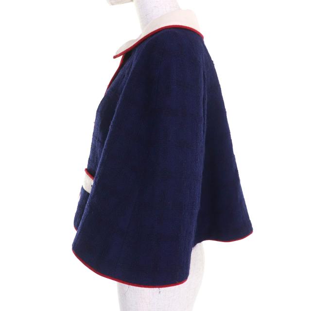 極美品△CHANEL シャネル P51806 ココボタン ショート丈 半袖 ウールツイード ジャケット ネイビー アイボリー レッド 40 仏製 正規品_1