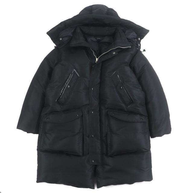 極美品▼TOM FORD トムフォード TFO645 シルク混 フード付き オーバーサイズ WZIPUP ダウンコート ブラック 48 イタリア製 正規品 メンズ