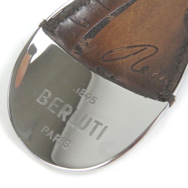 美品□BERLUTI ベルルッティ レザー カリグラフィ スクリット シューホーン 靴ベラ ブラウン シルバー イタリア製 メンズ レディース_4