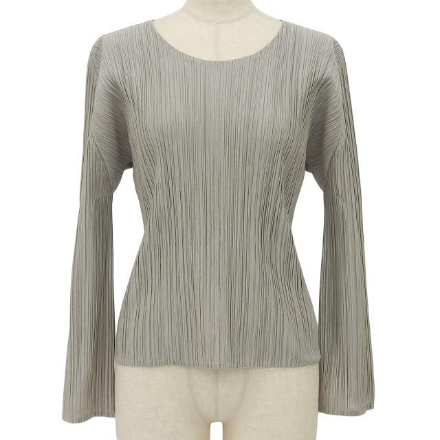 美品▲PLEATS PLEASE プリーツプリーズ イッセイミヤケ PP93-JK696 長袖 カットソー トップス グレー 3 日本製 正規品 レディース