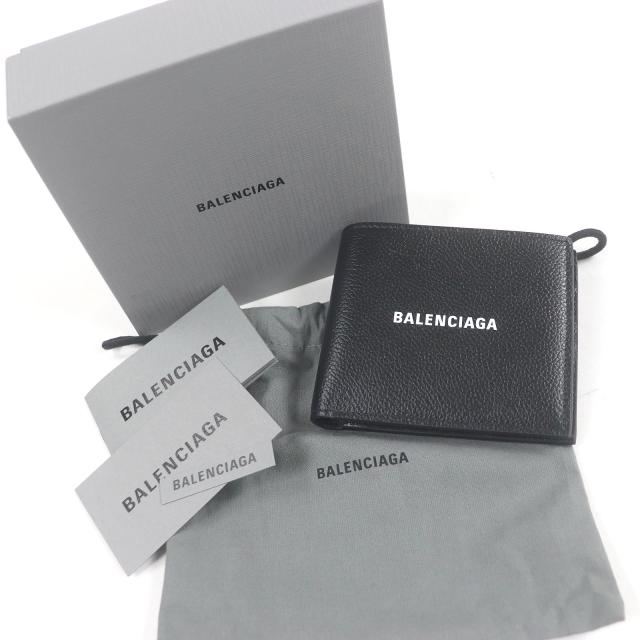 未使用品□BALENCIAGA バレンシアガ 594549 ロゴ入り レザー 二つ折り コンパクトウォレット 札入れ ブラック 箱・保存袋付 イタリア製_1