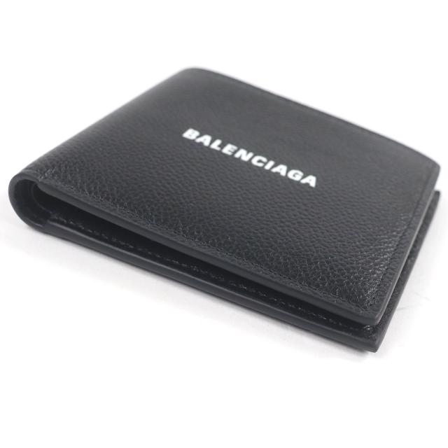 未使用品□BALENCIAGA バレンシアガ 594549 ロゴ入り レザー 二つ折り コンパクトウォレット 札入れ ブラック 箱・保存袋付 イタリア製_3