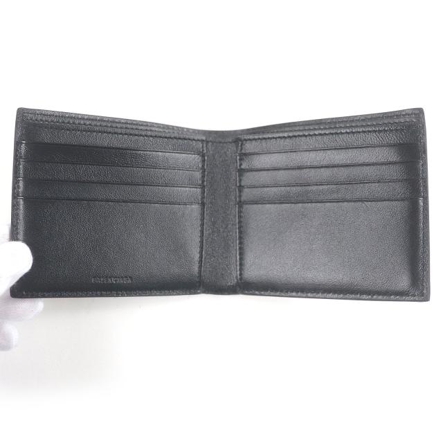未使用品□BALENCIAGA バレンシアガ 594549 ロゴ入り レザー 二つ折り コンパクトウォレット 札入れ ブラック 箱・保存袋付 イタリア製_5