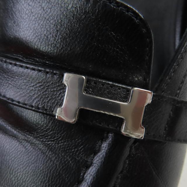 美品☆HERMES エルメス アンフィニ シルバー金具 ストラップ スリングバック レザー パンプス ブラック36 箱・保存袋付 伊製 レディース_8