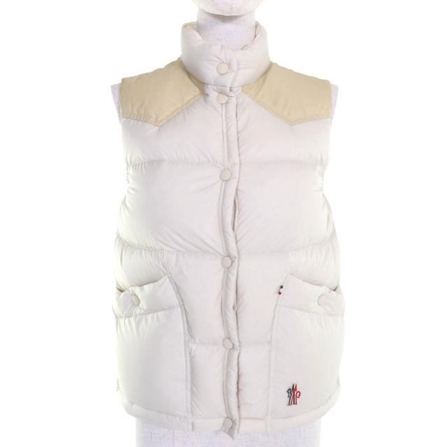 極美品△MONCLER GRENOBLE モンクレール グルノーブル 23-24SS SORAPIS ロゴワッペン ロゴボタン ダウンベスト オフホワイト 0 正規品