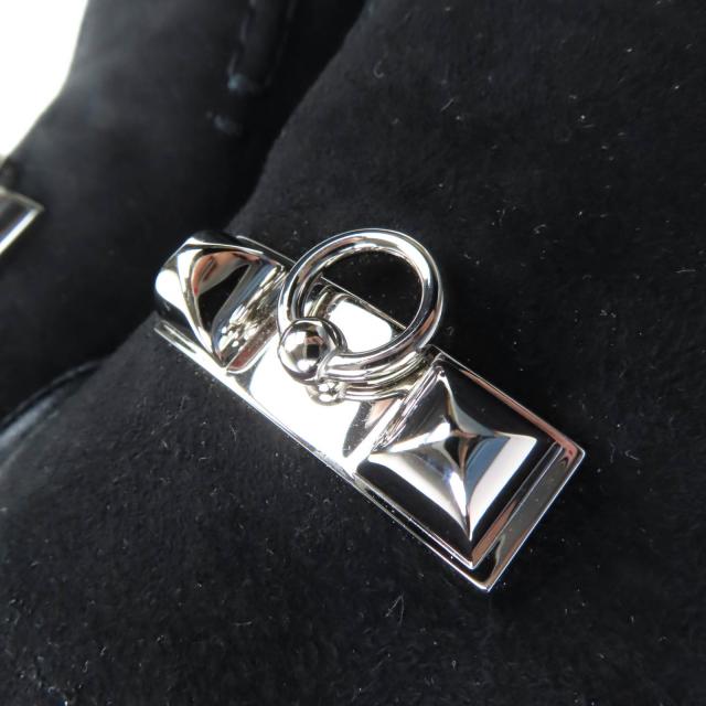 美品◇HERMES エルメス モカシン ジュール メドール スウェードレザー シルバー金具 スニーカー ブラック 38 箱・保存袋付き イタリア製_7
