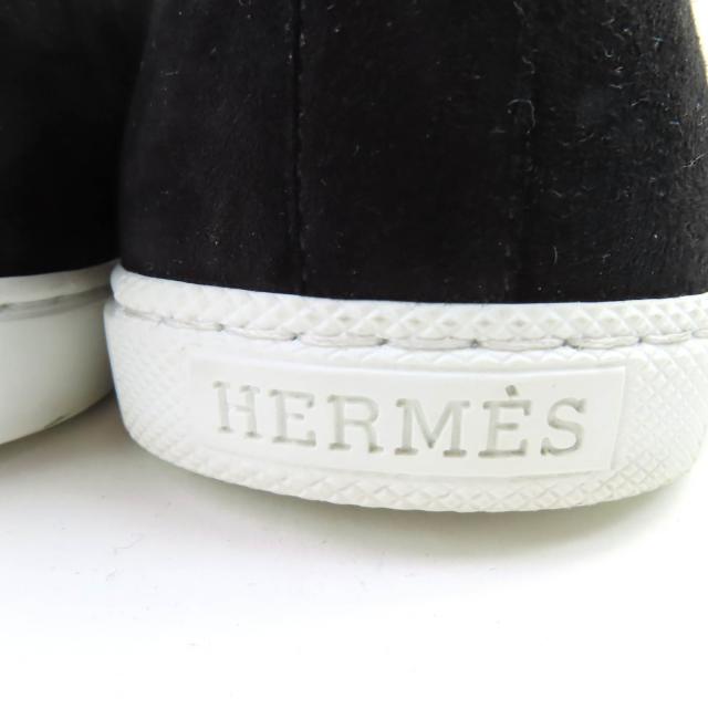 美品◇HERMES エルメス モカシン ジュール メドール スウェードレザー シルバー金具 スニーカー ブラック 38 箱・保存袋付き イタリア製_8