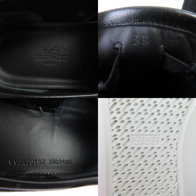 美品◇HERMES エルメス モカシン ジュール メドール スウェードレザー シルバー金具 スニーカー ブラック 38 箱・保存袋付き イタリア製_9