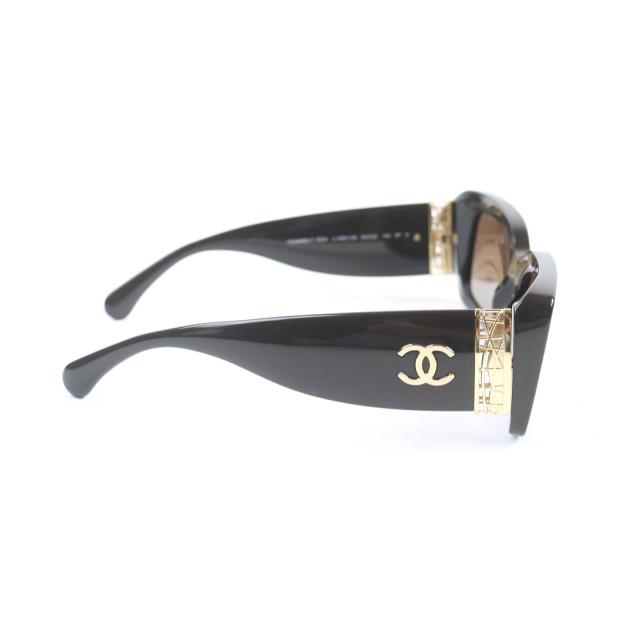 極美品◇CHANEL シャネル 5534 レクタングル シェイプ 現行品 ココマーク サングラス ブラウン ゴールド金具 54□20 140 イタリア製_4