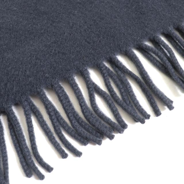良品△HERMES エルメス カシミヤ100％ ロゴ刺繍 フリンジ 超大判 ショール ストール ブランケット ネイビー レディース_3