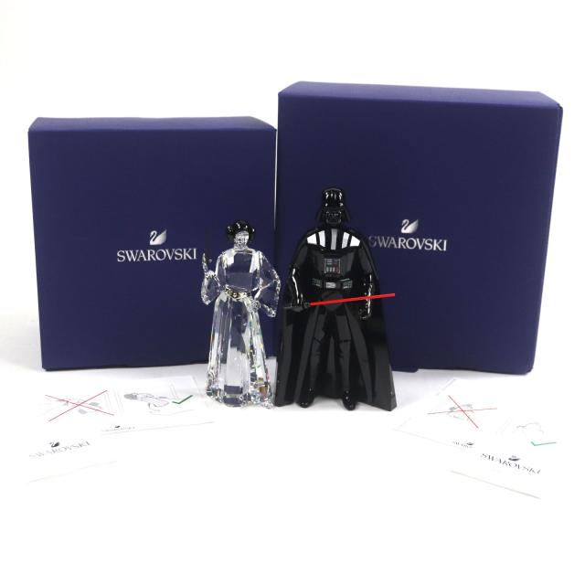 極美品▼SWAROVSKI スワロフスキー 5379499/5472787 クリスタル スターウォーズ レイア姫 ダースベーダー 2体セット 置物 オブジェ 箱付_1